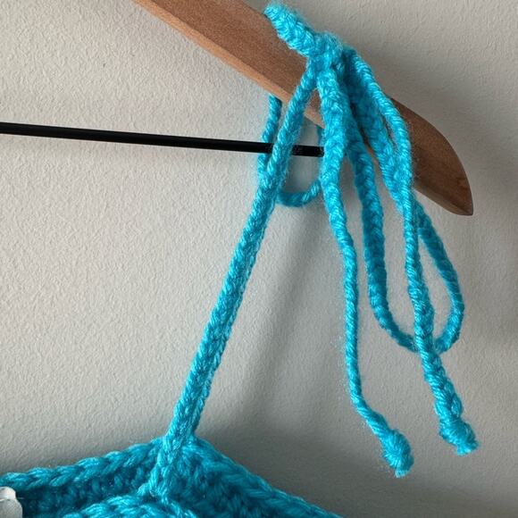 Handmade Crochet Adjustable Tie Strap Crop Top 100% Recycled Rainbow Tank Cami L - Picture 9 of 13